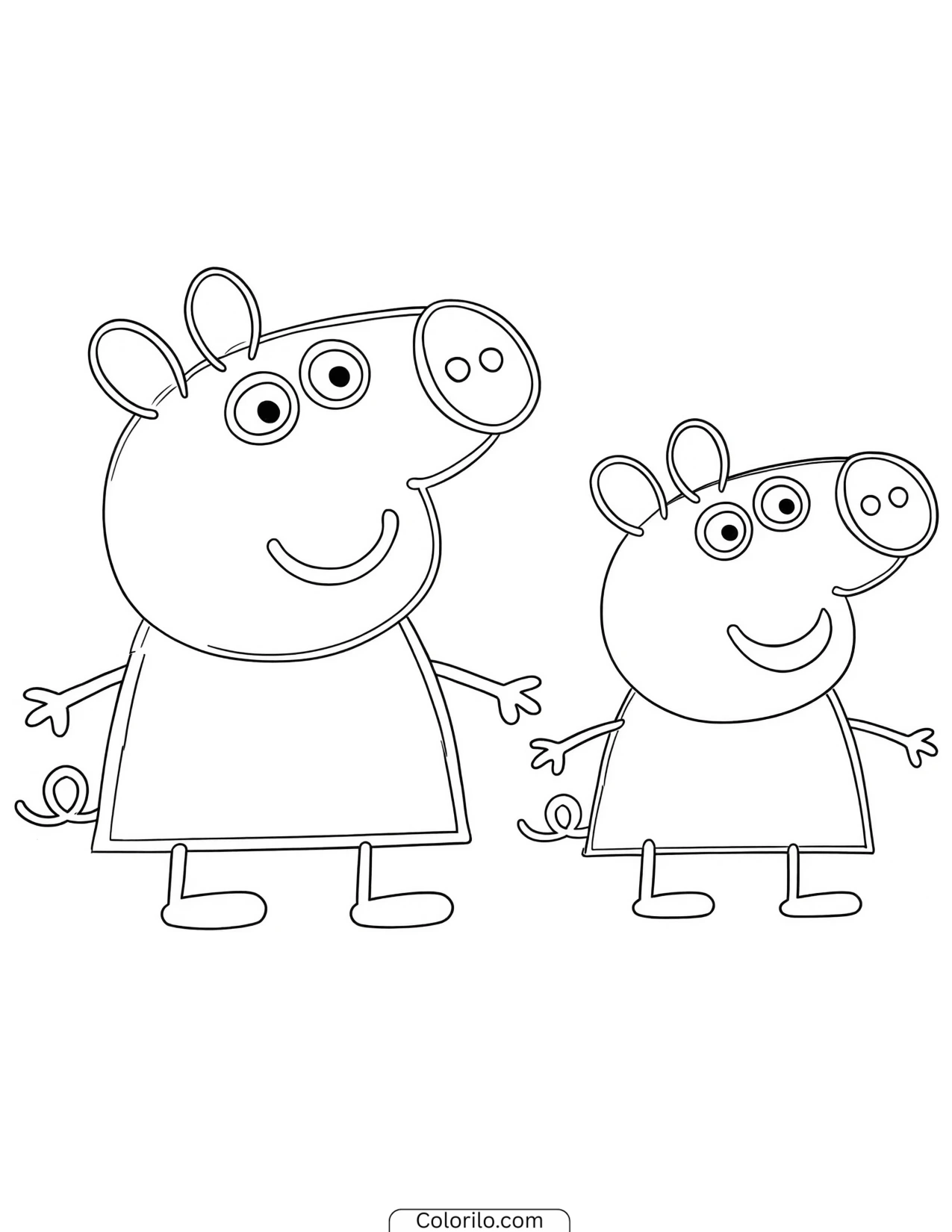 Peppa and George standing with their arms down coloring page