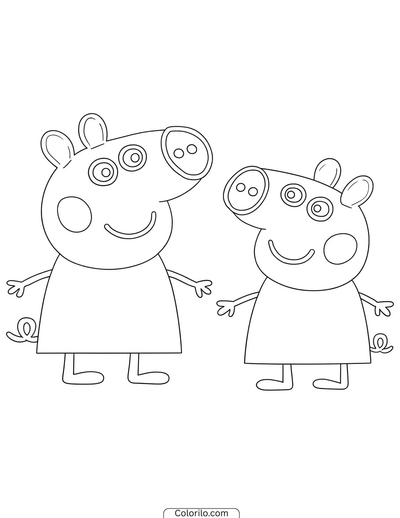 Peppa and George turned to face each other coloring page