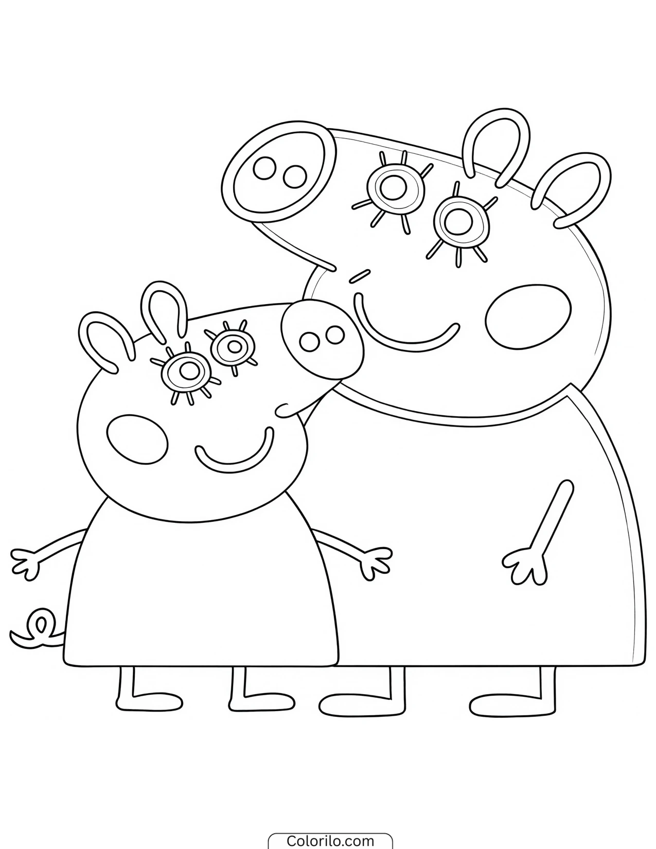 Peppa and George both facing left coloring page