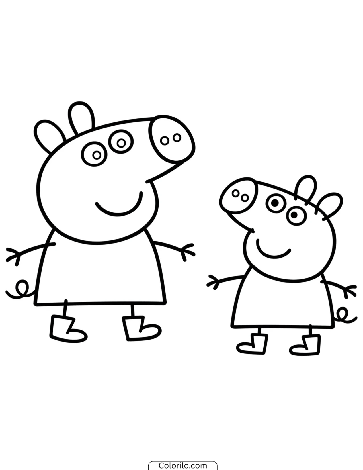 Peppa and George jumping in muddy puddles coloring page
