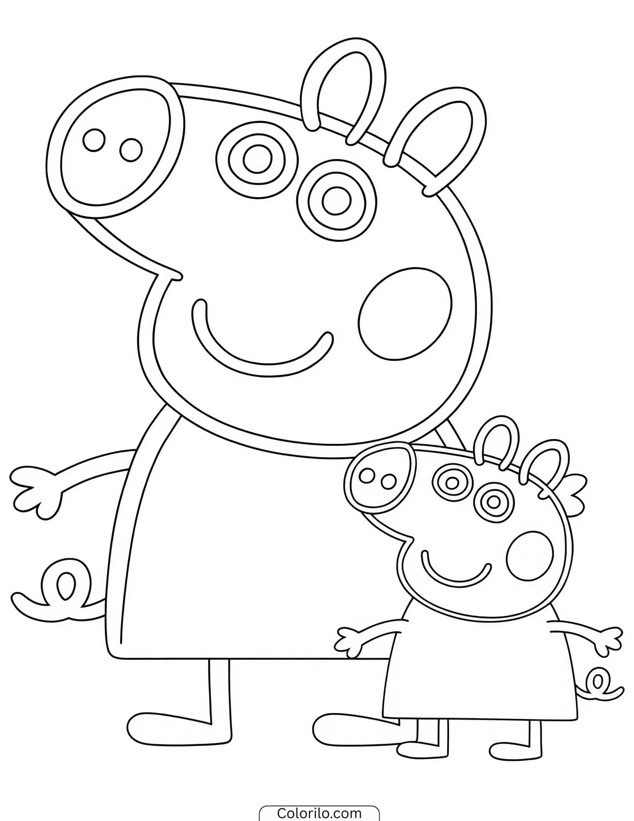 Peppa and George looking off to the left coloring page