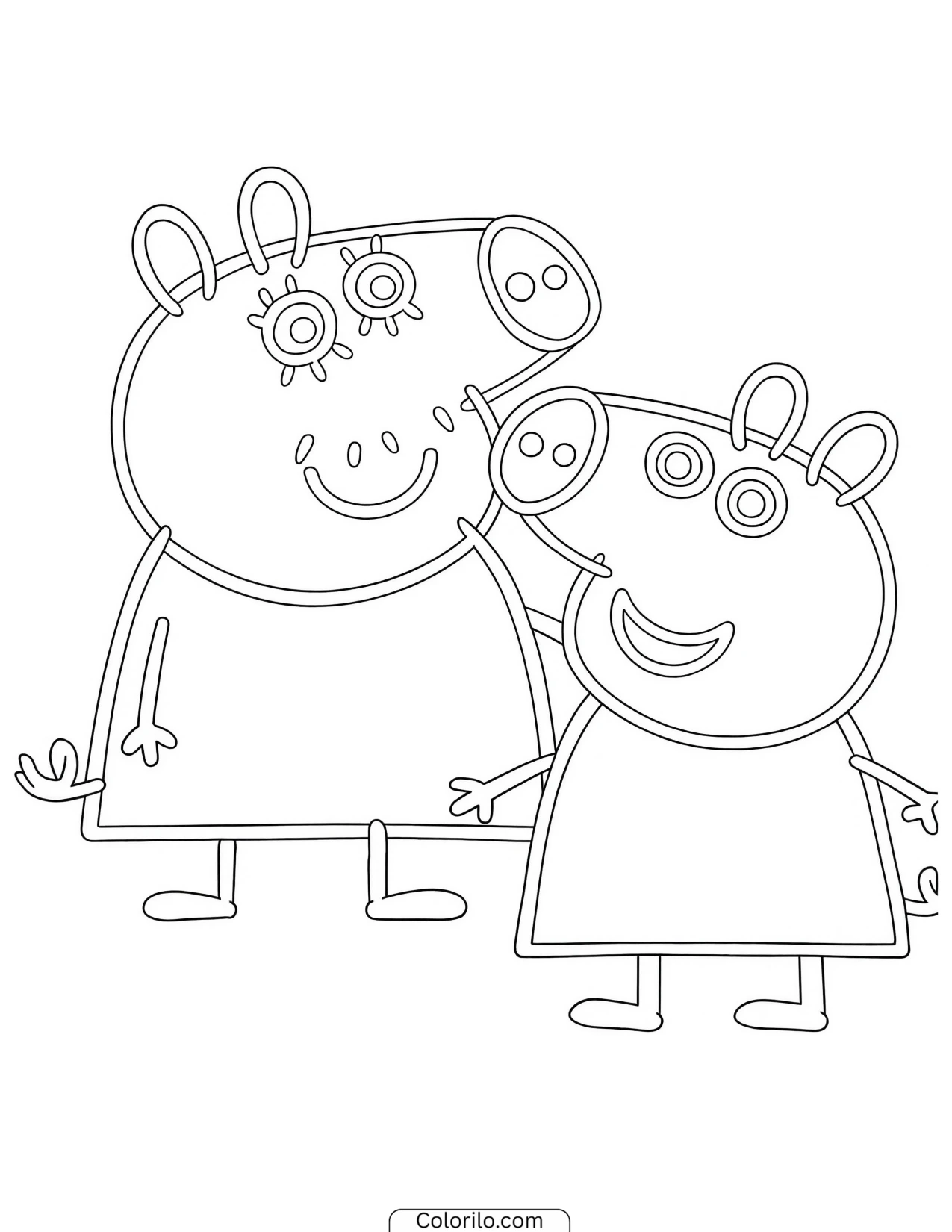 Peppa and George standing side by side coloring page