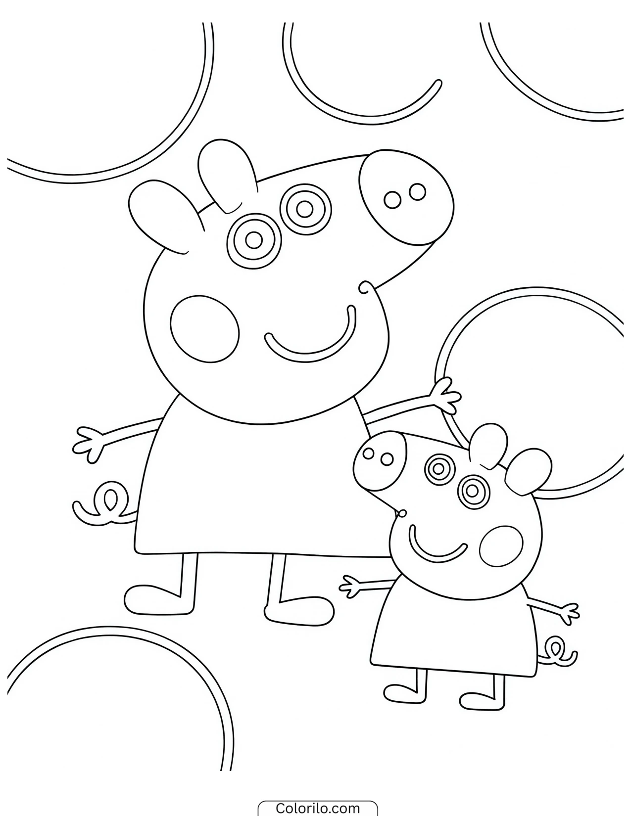 Peppa and George with round balloons coloring page