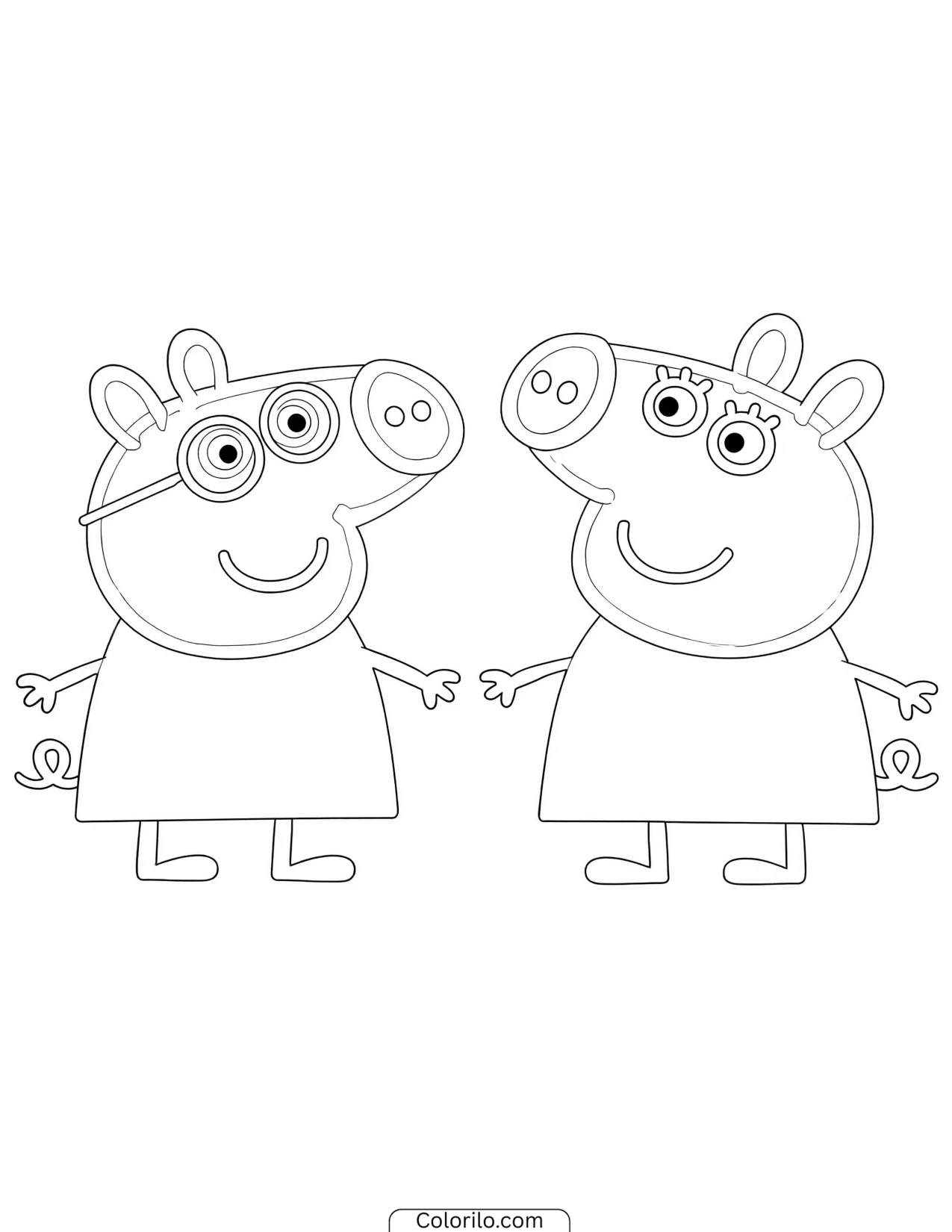 Peppa standing with a friend who wears glasses coloring page