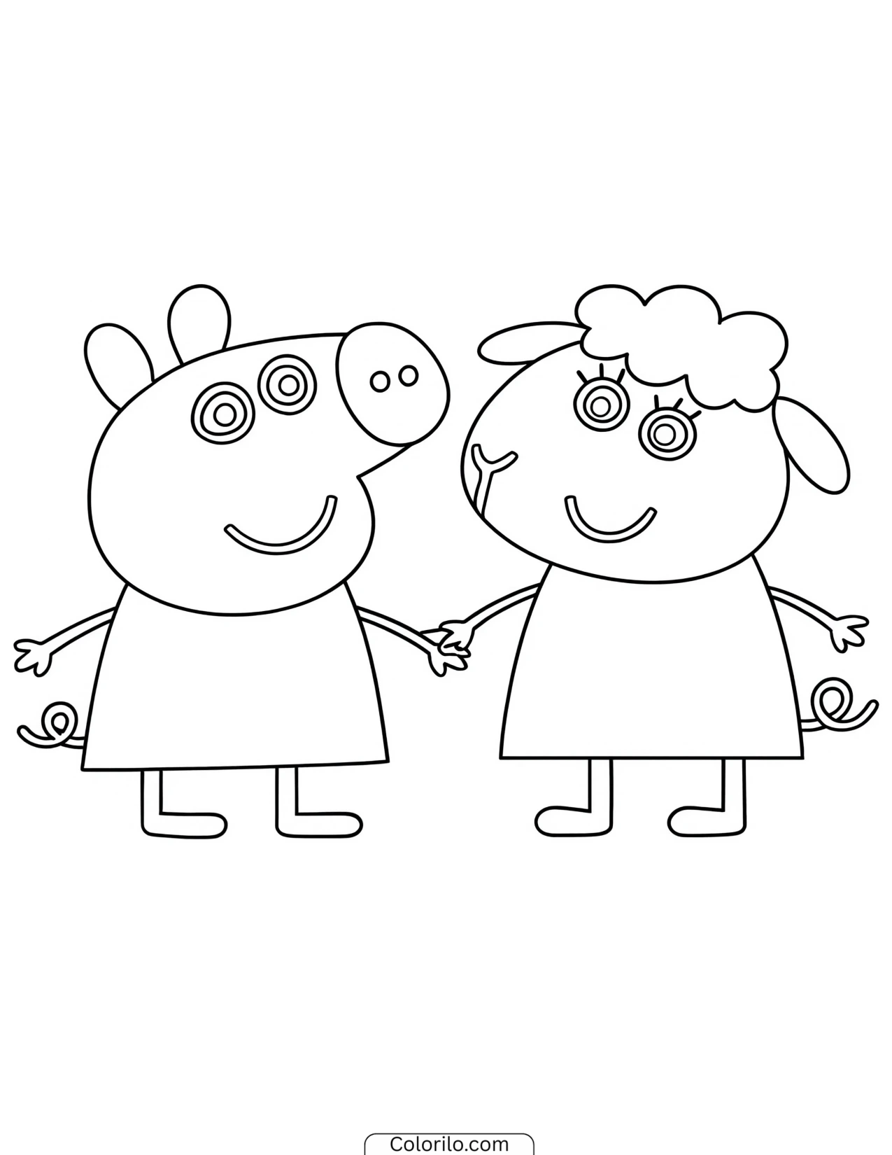 Peppa and Suzy Sheep holding hands coloring page