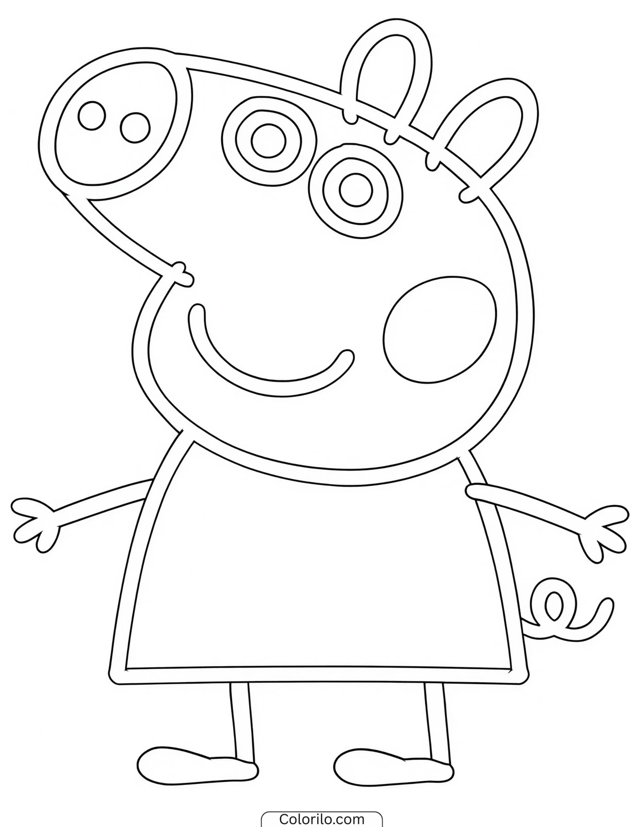 Peppa standing at an angle with her arms spread coloring page