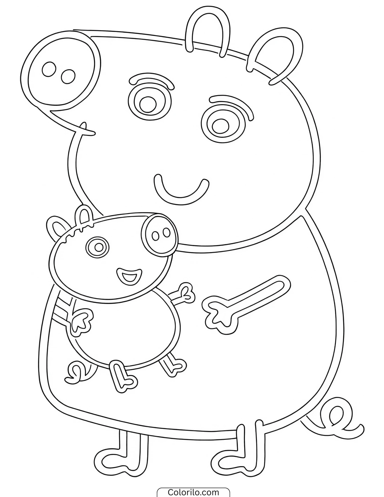 Peppa carrying George on her arm coloring page