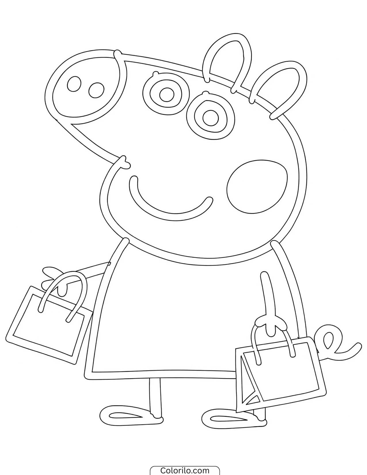 Peppa carrying shopping bags coloring page