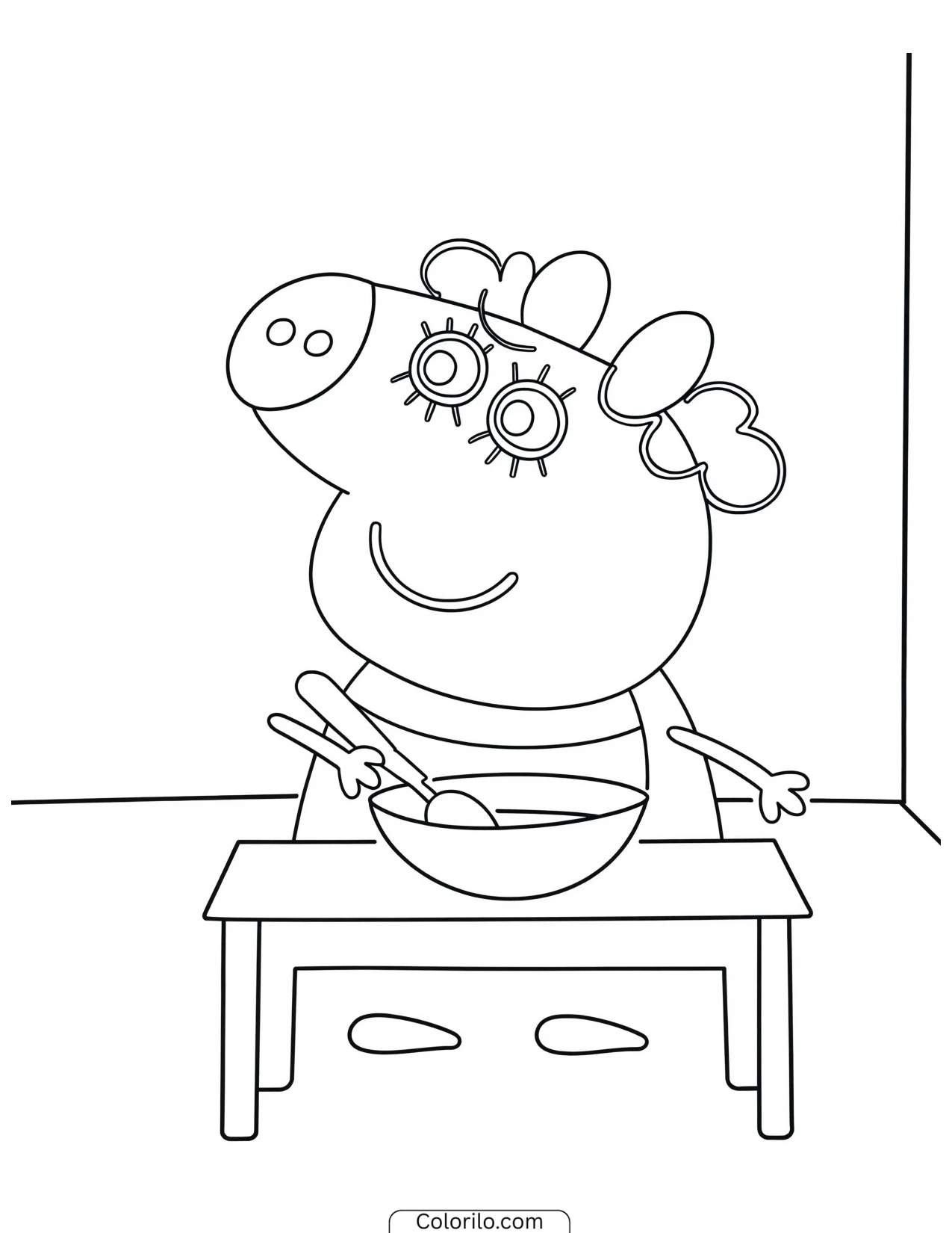 Peppa eating at the table coloring page