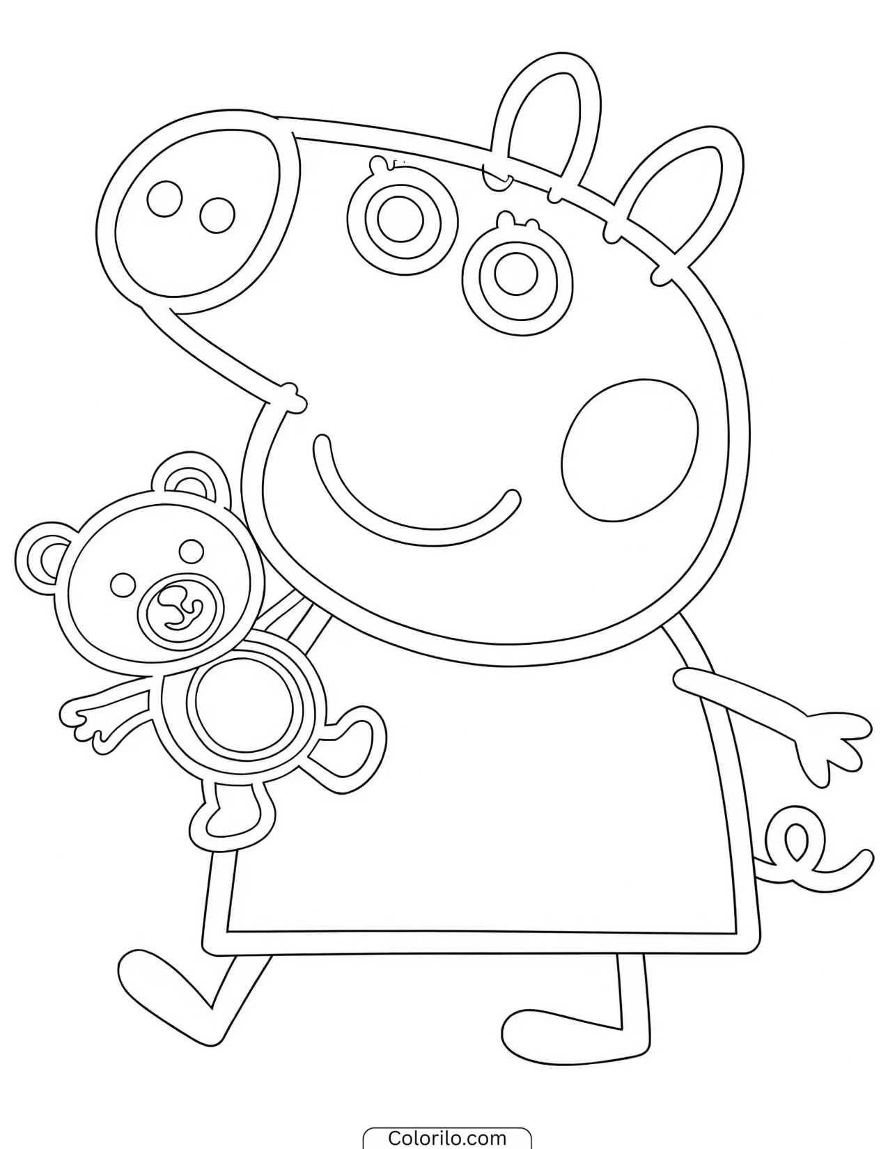 Peppa holding her teddy bear coloring page