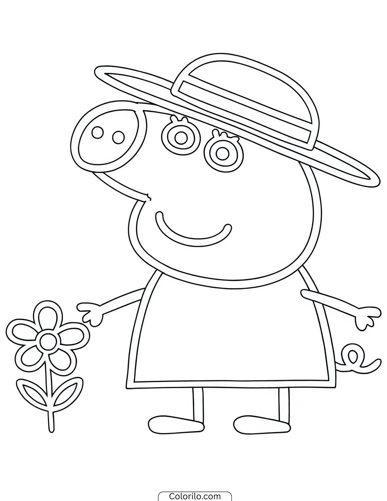 Peppa wearing a sun hat coloring page