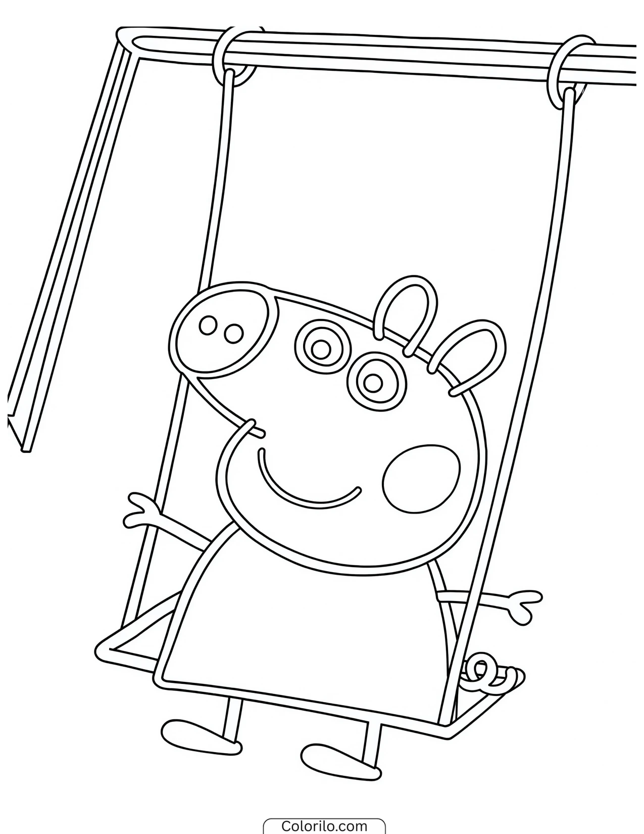 Peppa sitting on a swing coloring page