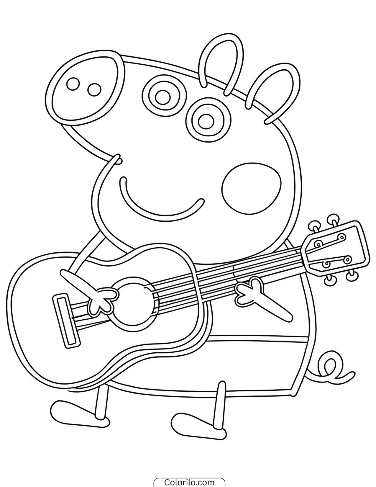 Peppa playing a guitar coloring page