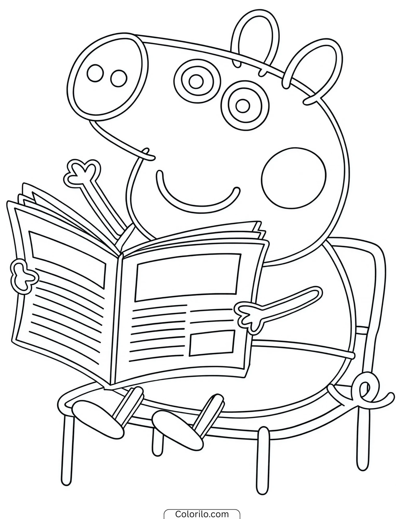 Peppa reading a newspaper in an armchair coloring page