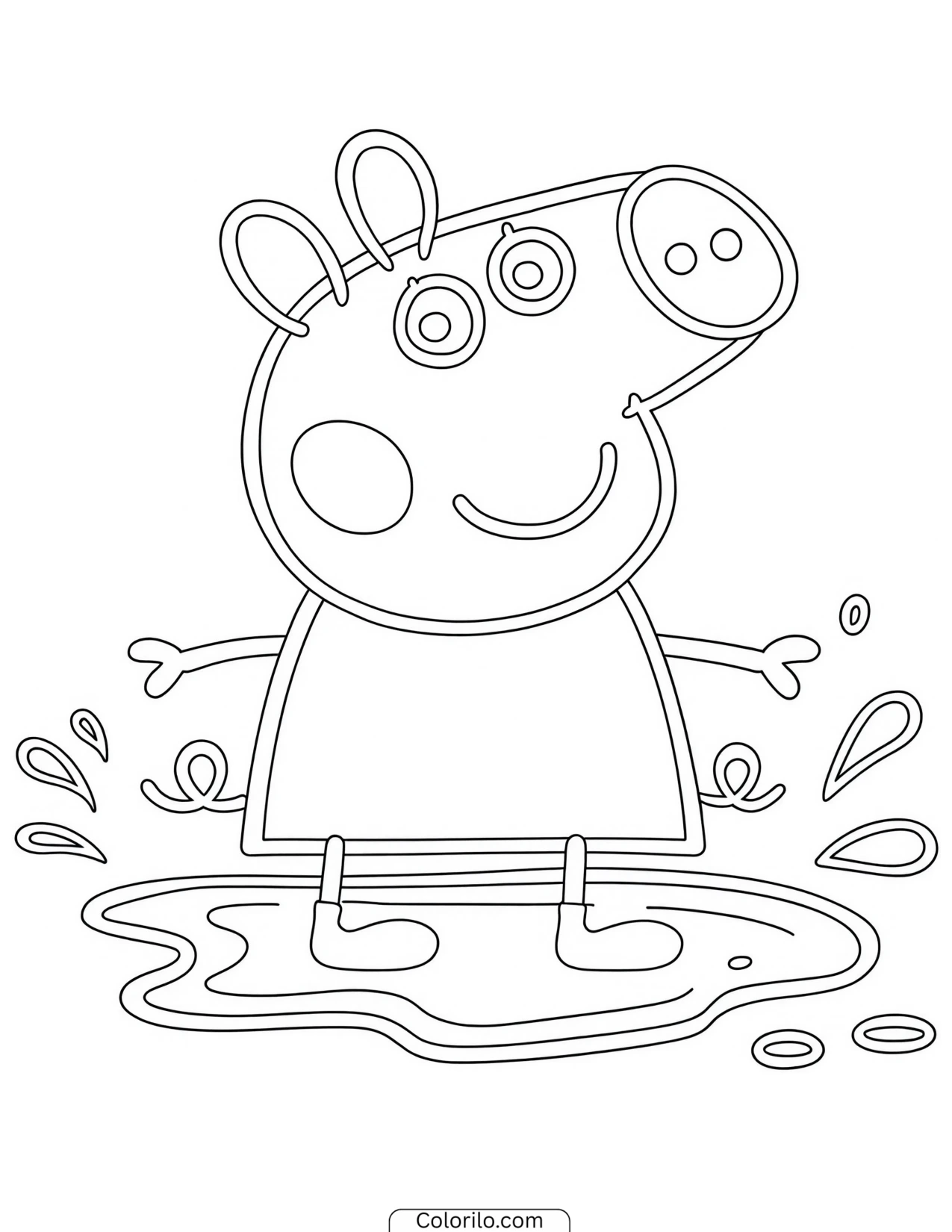 Peppa splashing in a muddy puddle coloring page