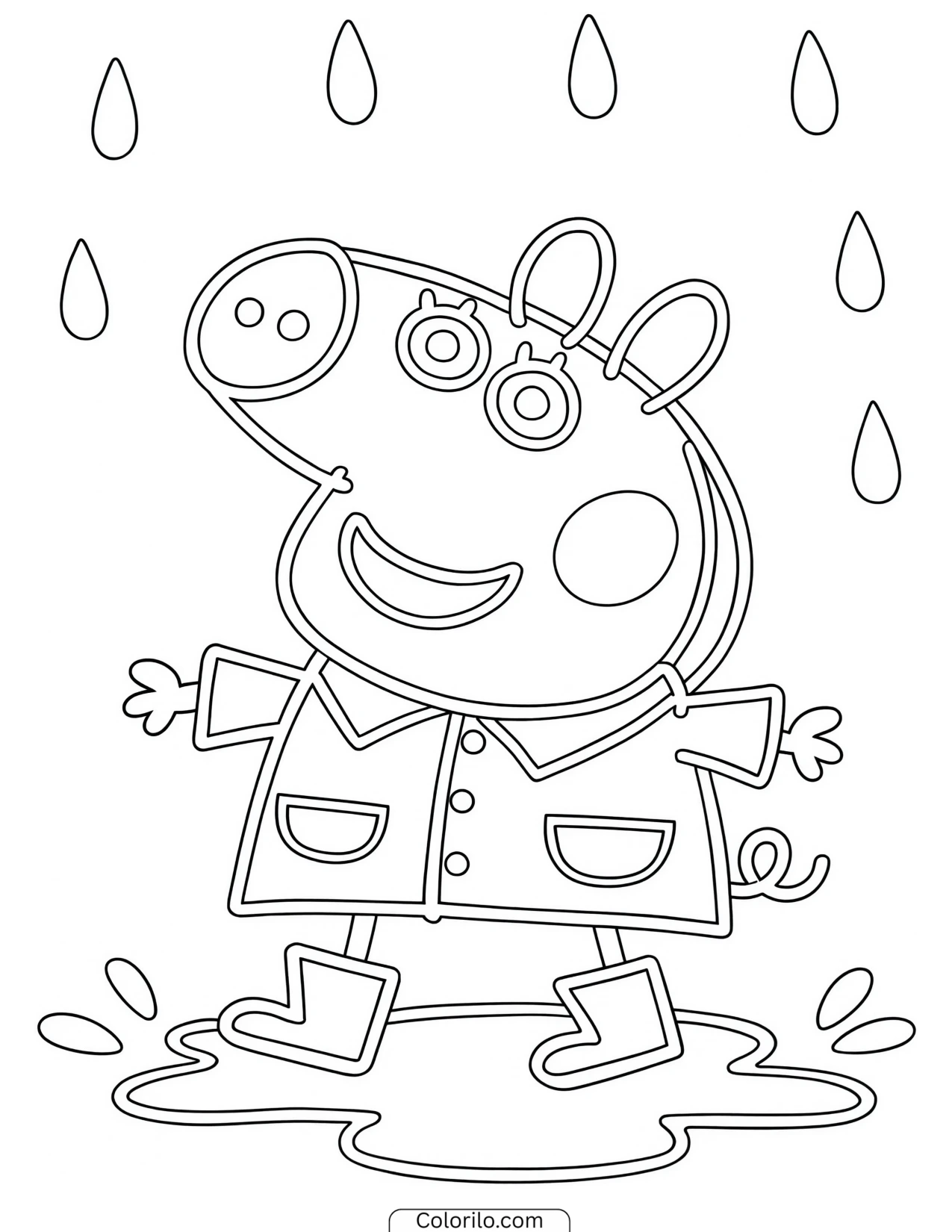 Peppa splashing about in the rain coloring page