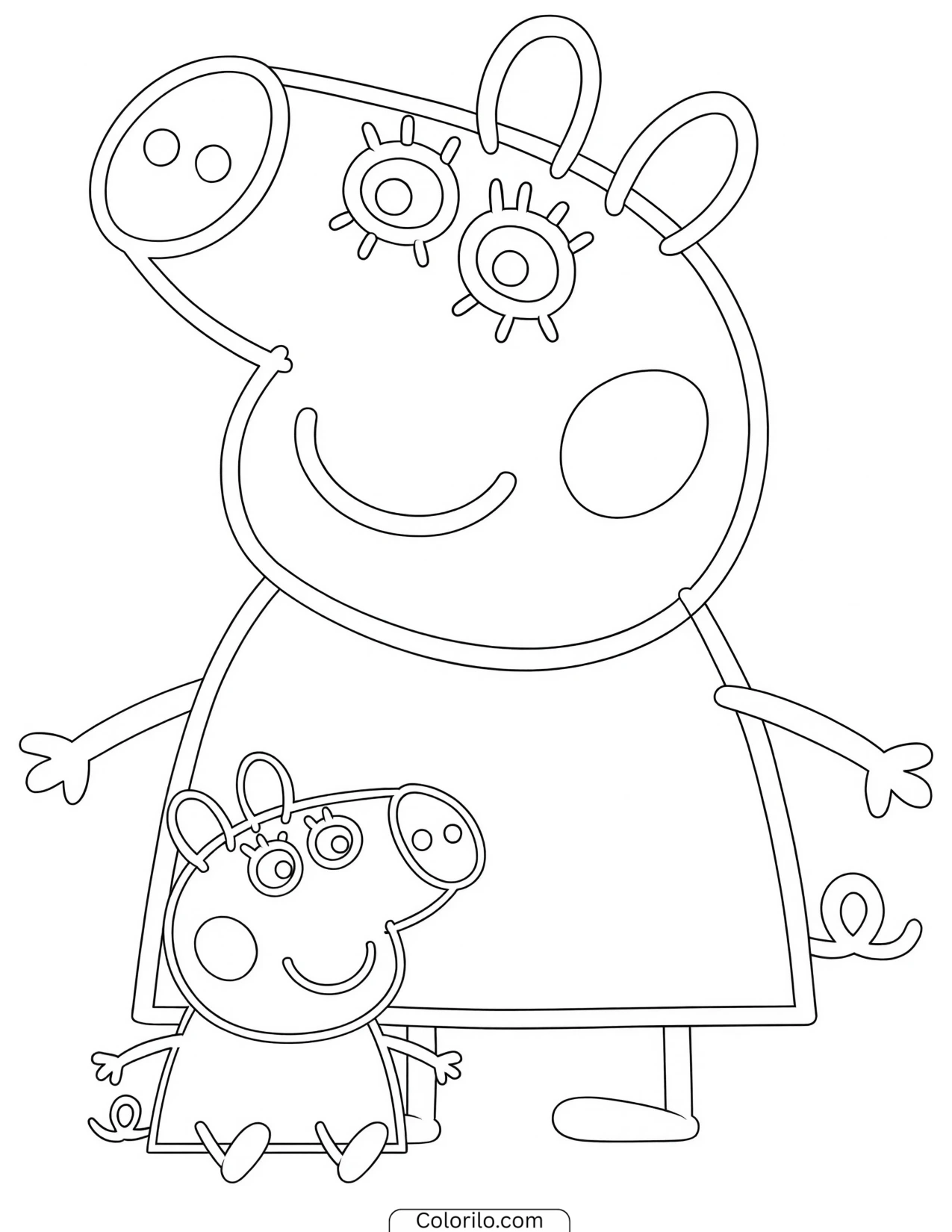 Peppa standing together with George coloring page