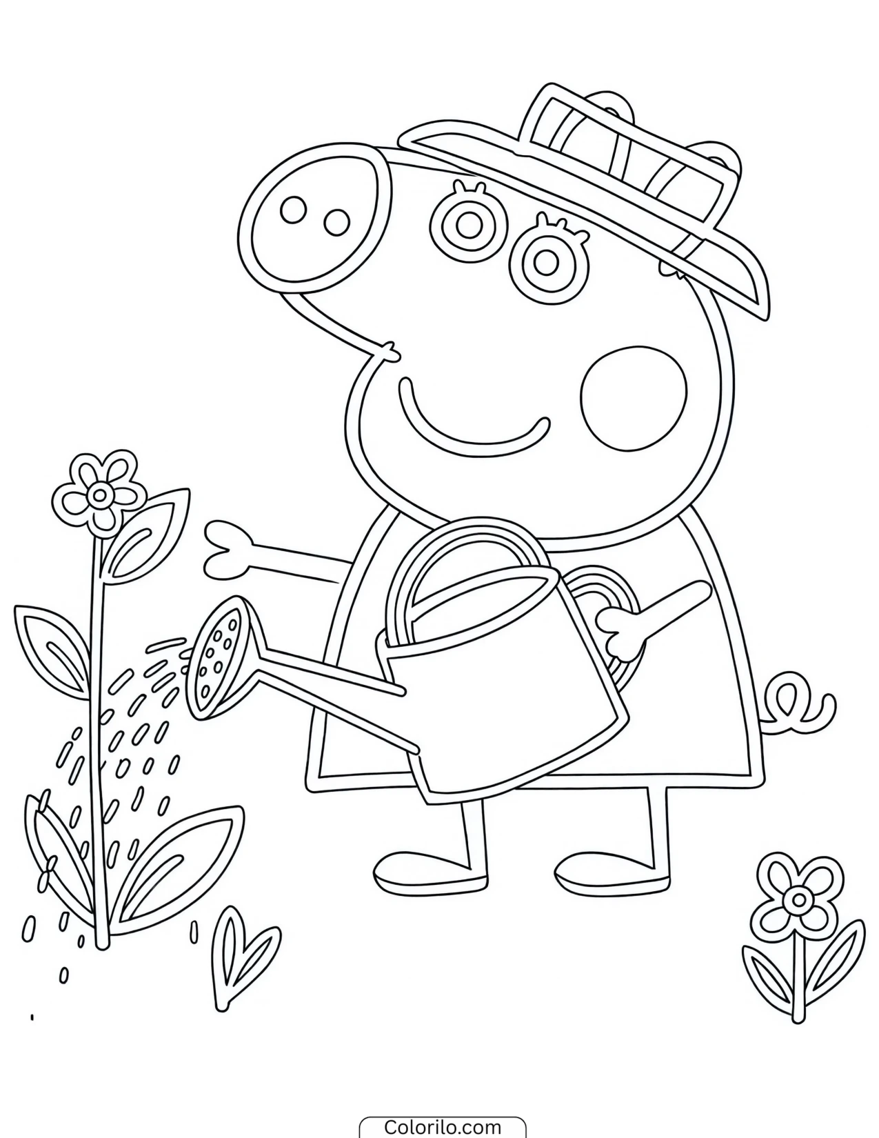 Peppa watering a flower coloring page