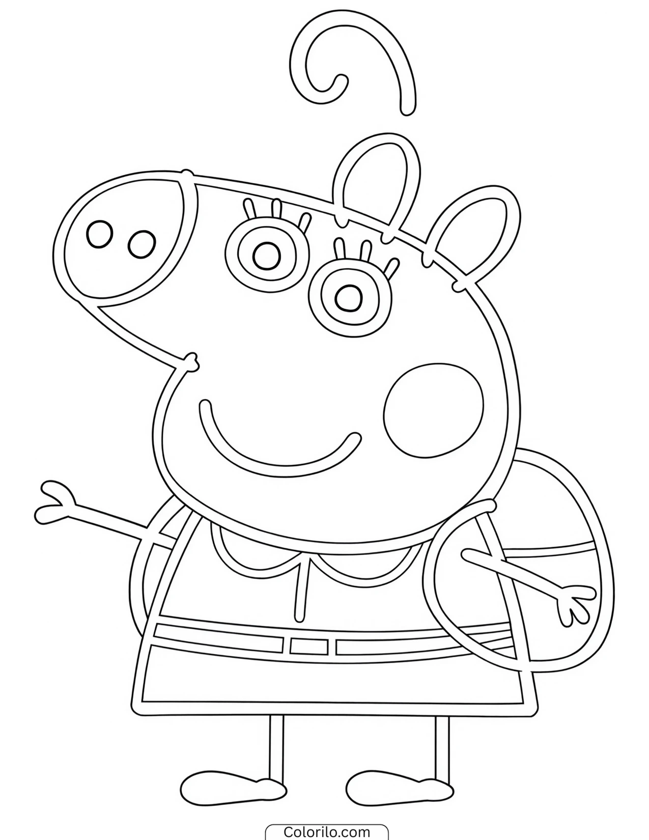 Peppa waving while wearing her backpack coloring page