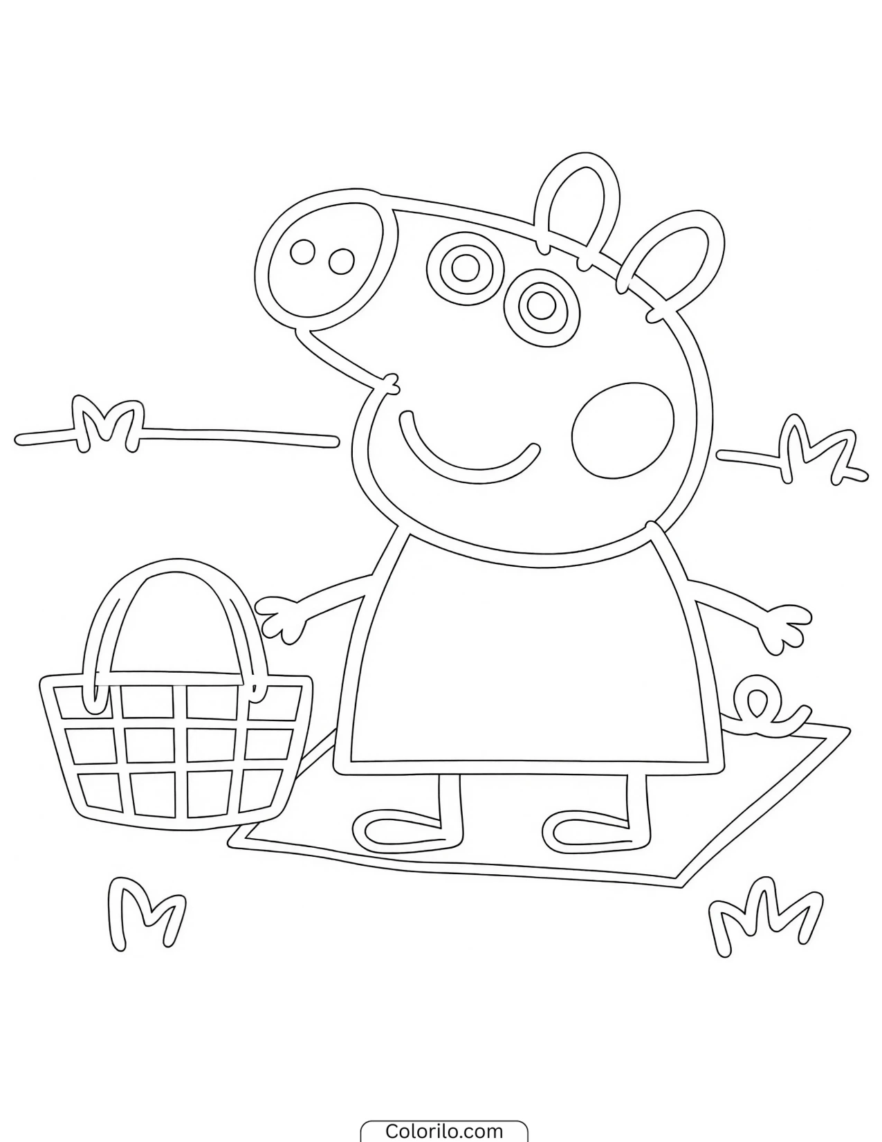 Peppa carrying a picnic basket coloring page