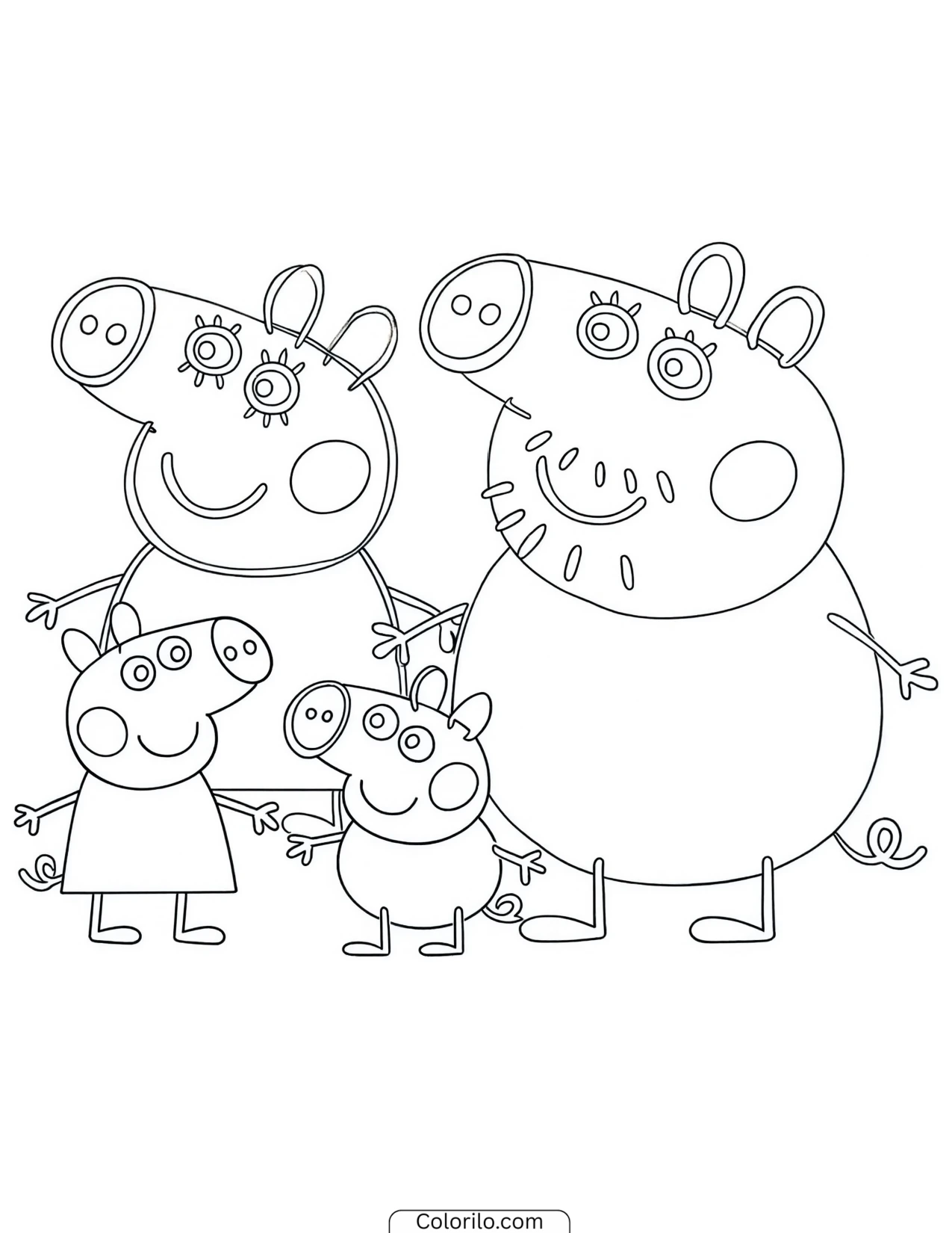 The pig family gathered around a toy coloring page