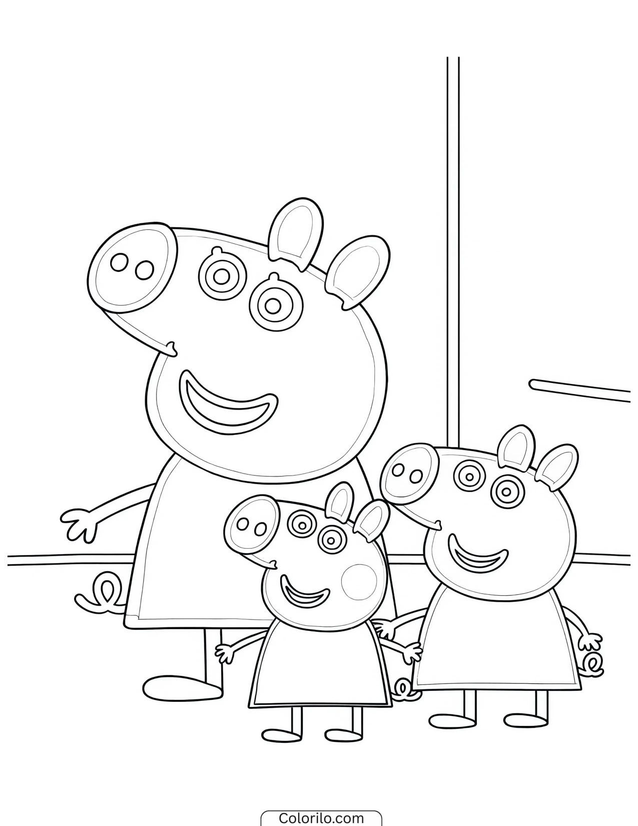 Two pigs holding hands indoors coloring page