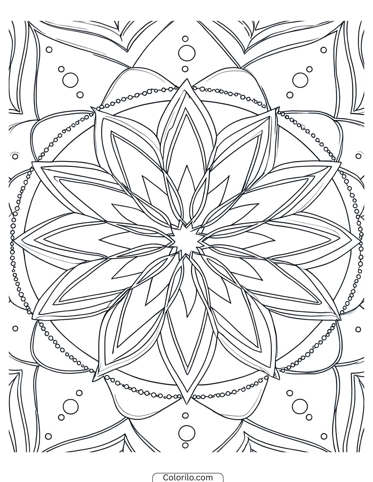 Poinsettia bloom arranged as a mandala coloring page