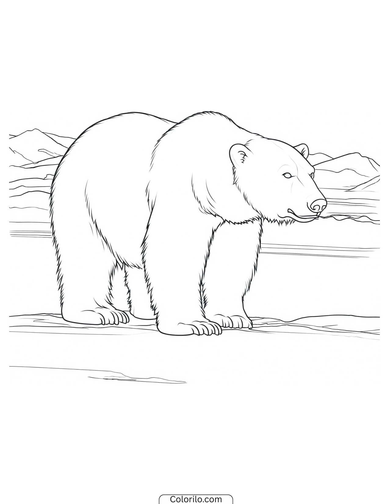 Polar bear crossing an icy plain coloring page