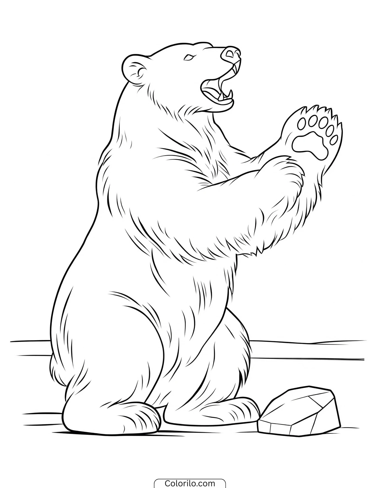 Polar bear roaring out on the ice coloring page
