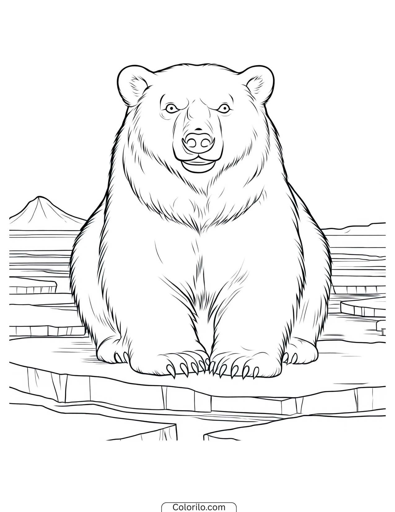 Polar bear sitting on a floating ice floe coloring page