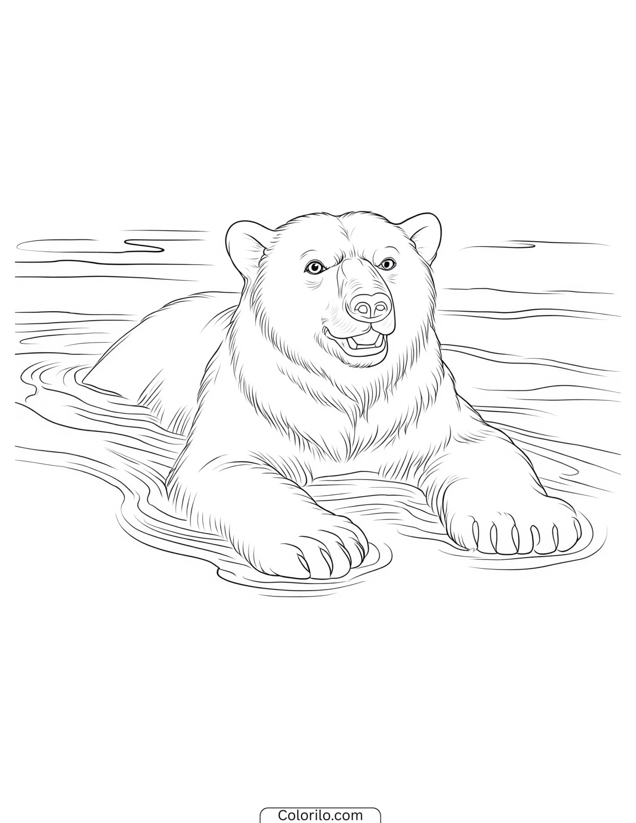 Polar bear wading through shallow water coloring page
