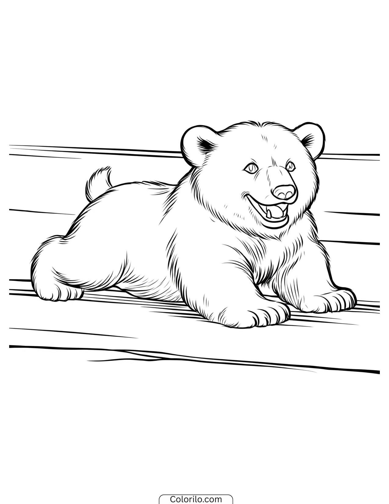 Polar bear cub lying down happily coloring page