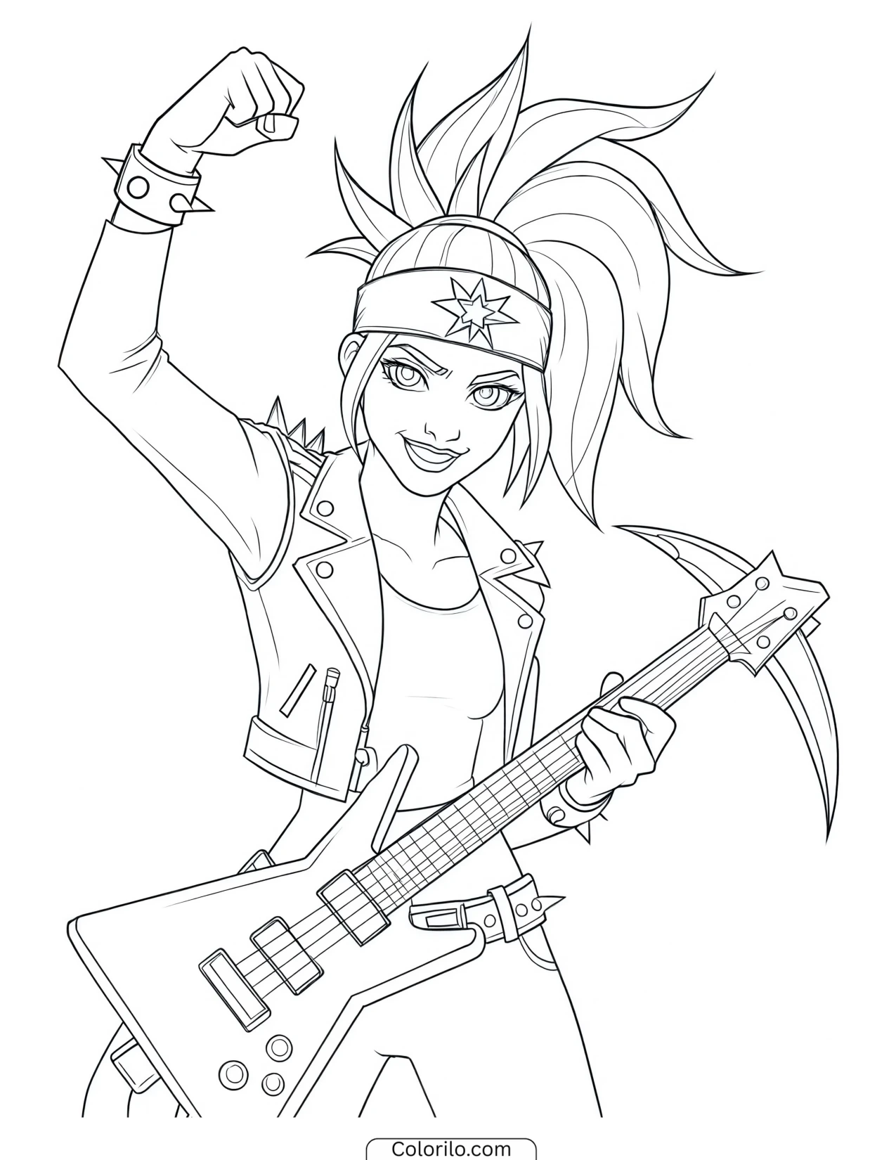 Power Chord holding an electric guitar coloring page