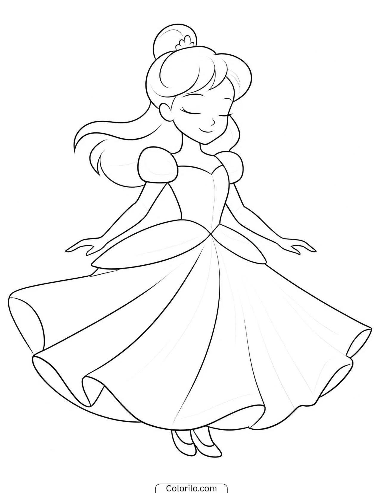 Princess dancing in a full ballgown coloring page