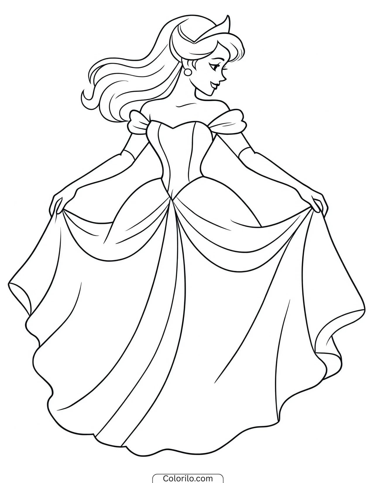 Princess holding her dress outward on both sides coloring page