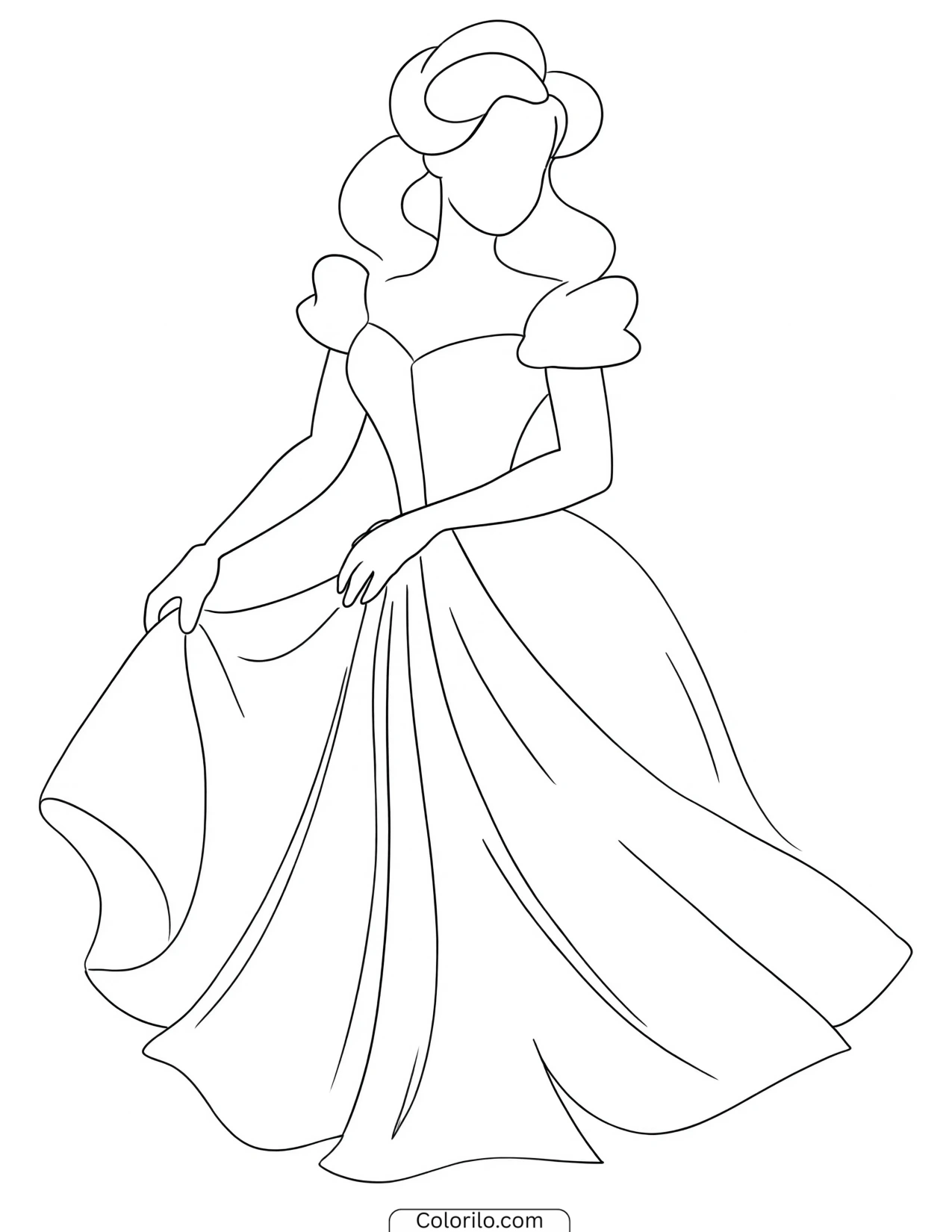 Princess holding the skirt of her dress coloring page