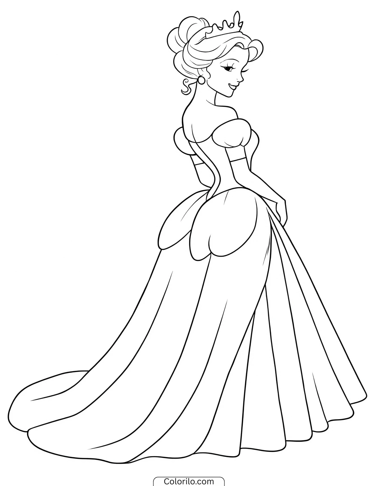 Princess turning to look back coloring page