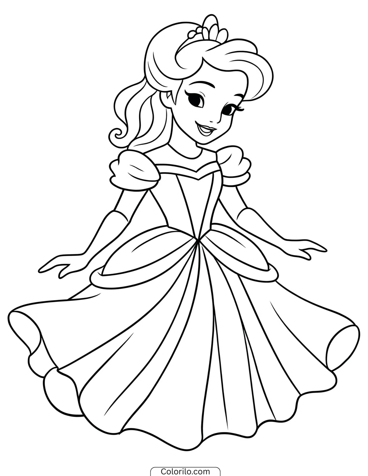 Princess smiling in her ballgown coloring page