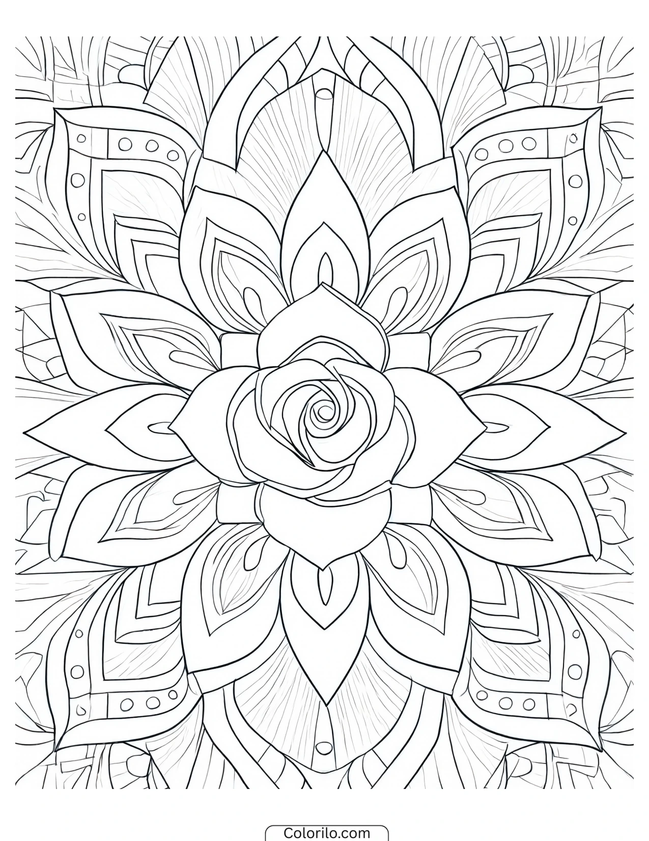 Mandala pattern built from rose blooms coloring page