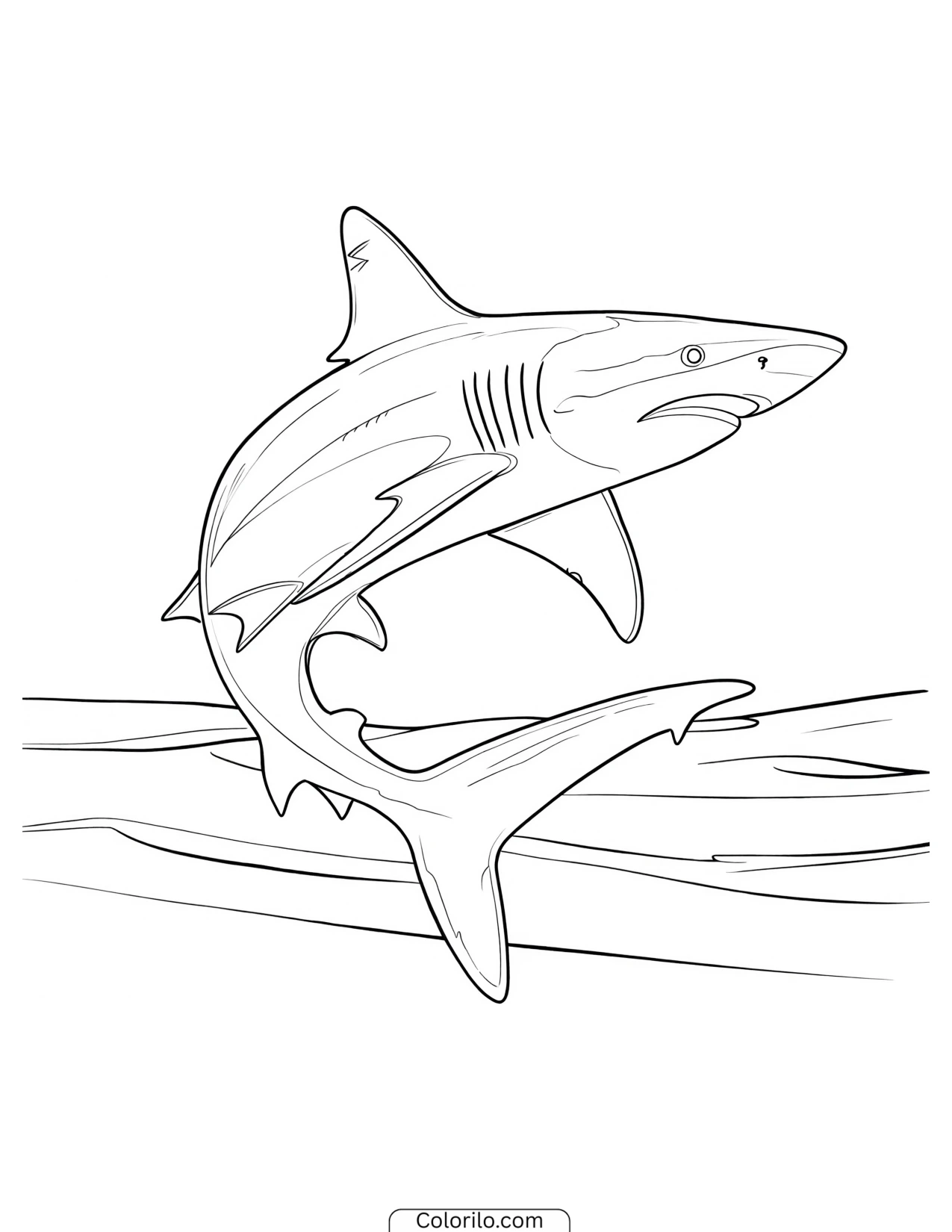 Shark swimming high above the ocean floor coloring page