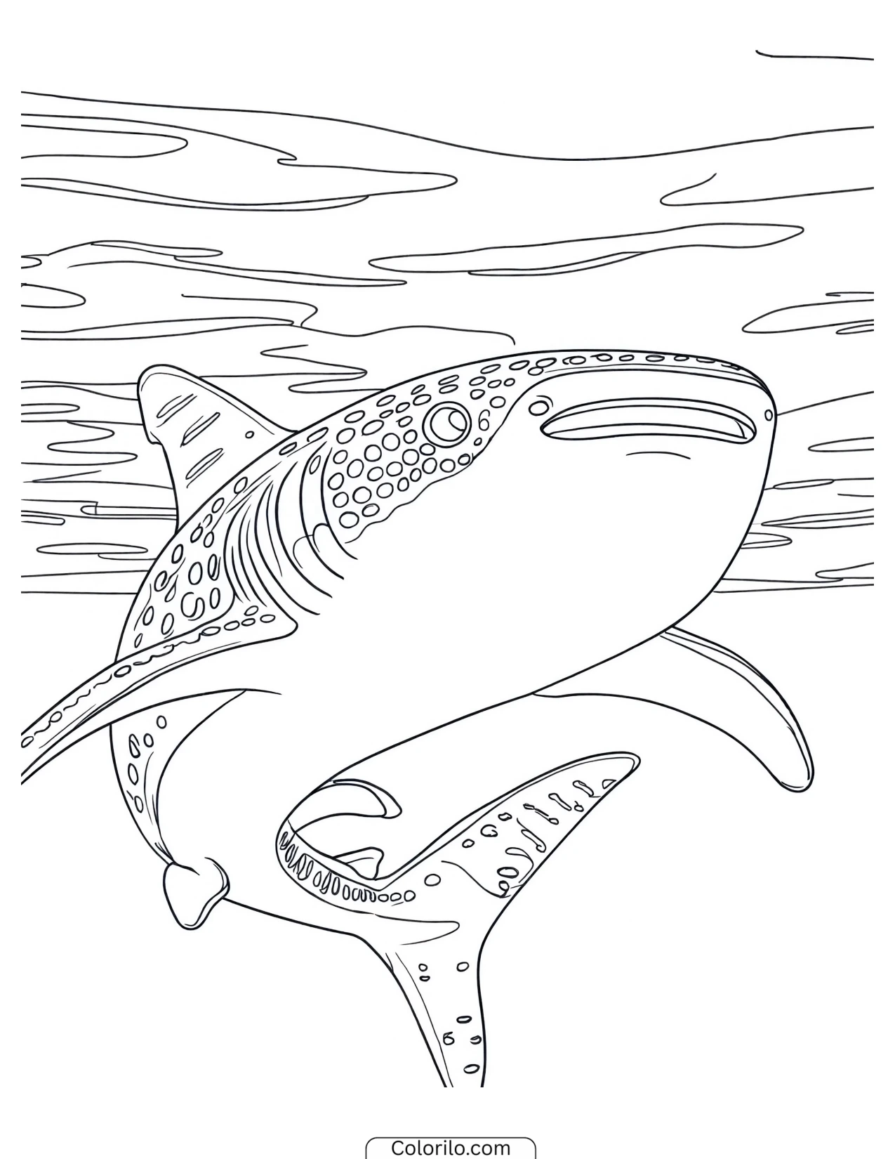 Shark rising above the ocean waves coloring page