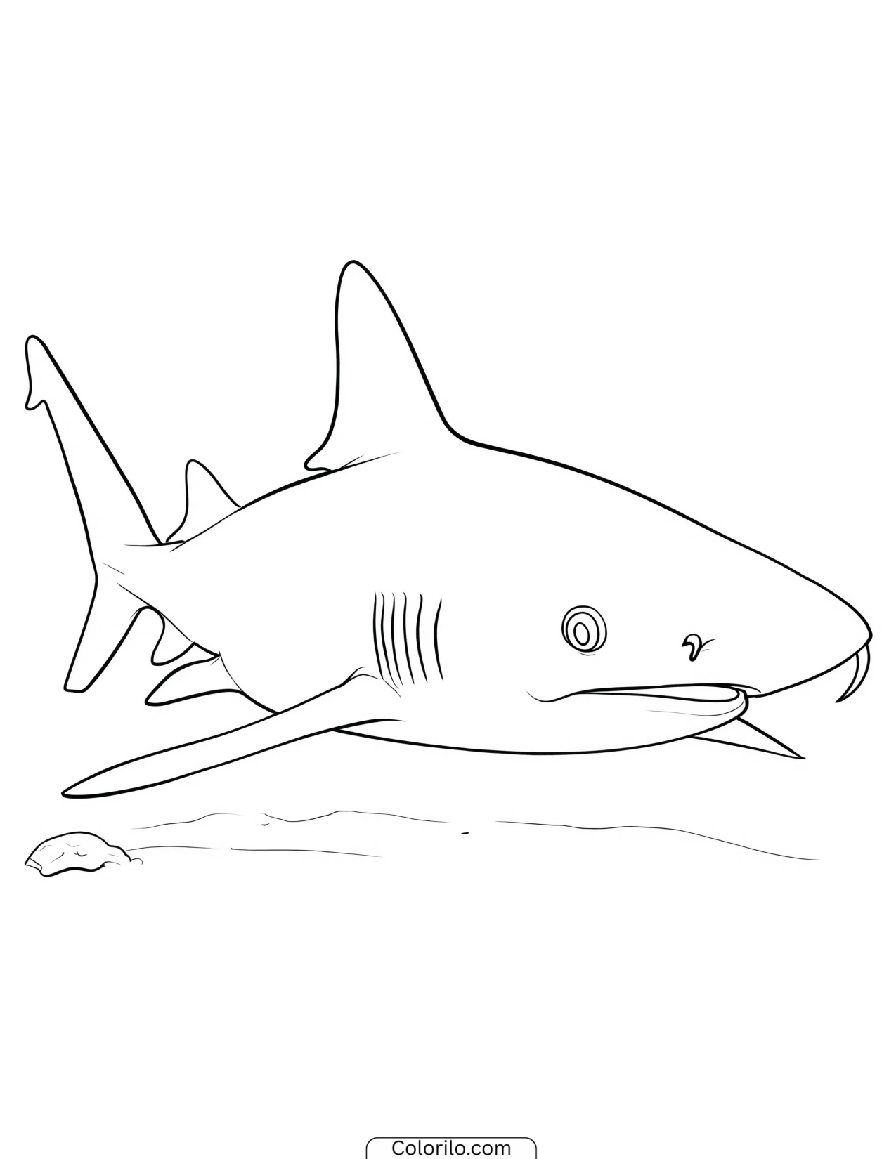 Shark swimming beside mangrove roots coloring page