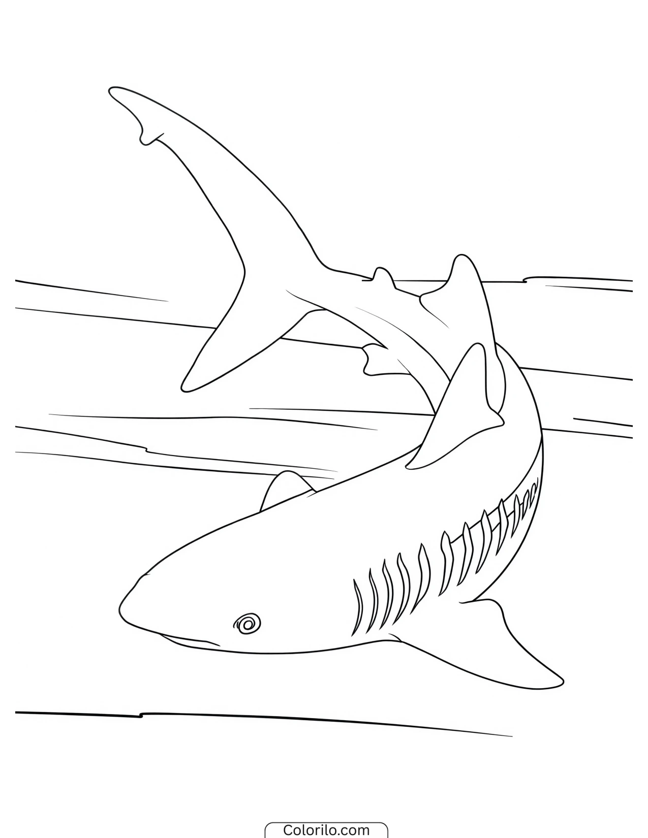 Shark leaping across the waves coloring page