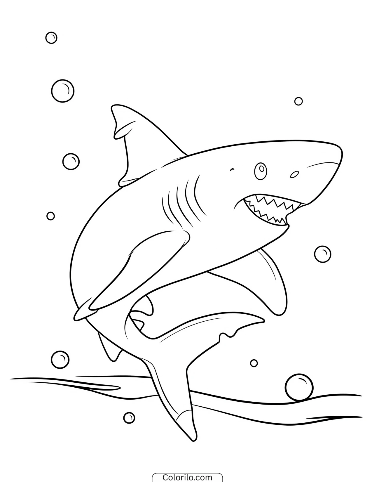 Shark swimming close to mangrove roots coloring page