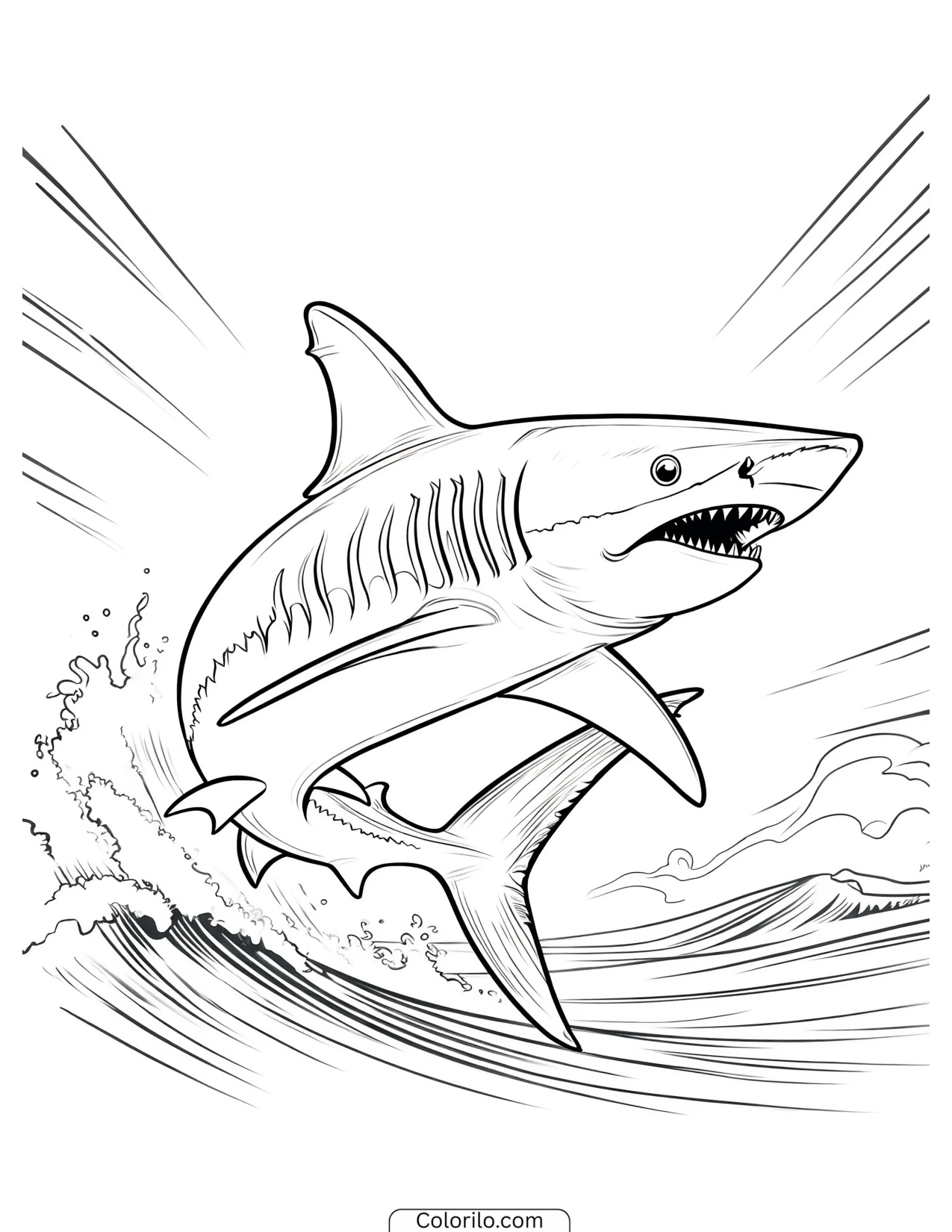 Shark swimming near the ocean floor coloring page