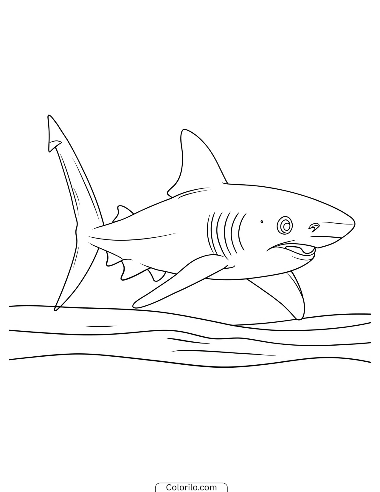 Shark passing over a rocky seabed coloring page