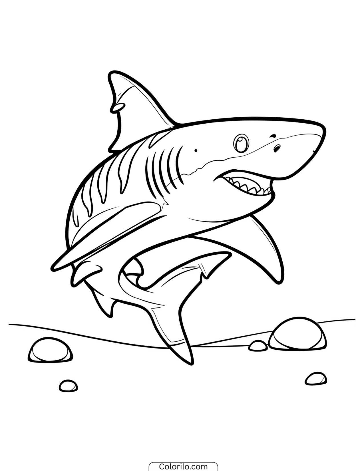 Shark swimming downward into deeper water coloring page