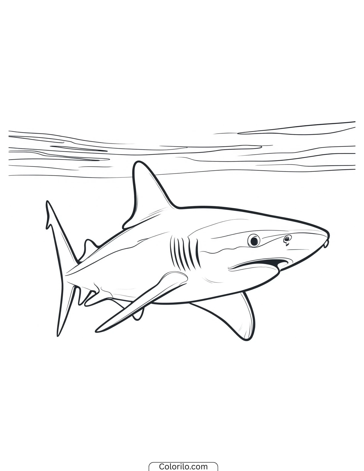 Shark swimming underwater coloring page