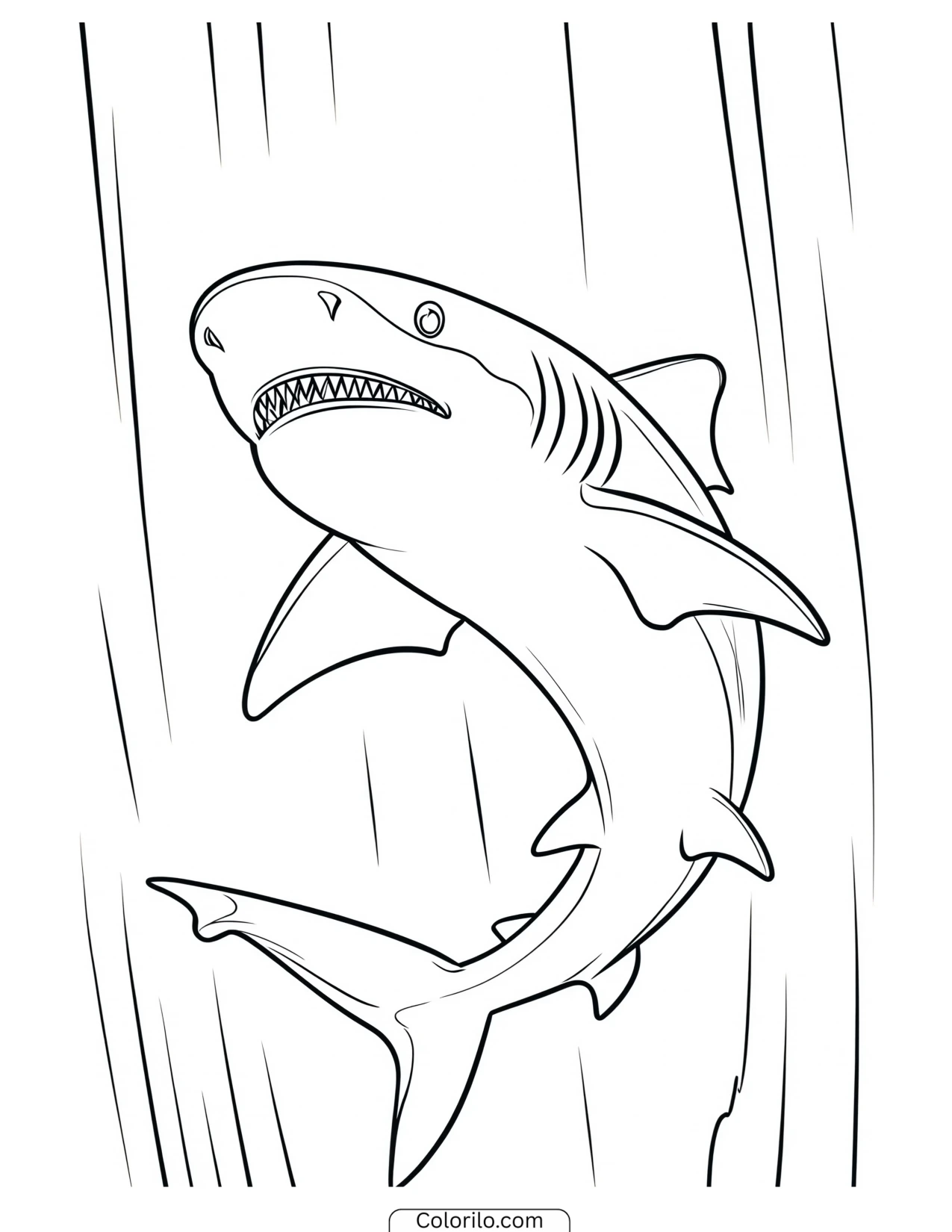 Shark swimming against the current coloring page