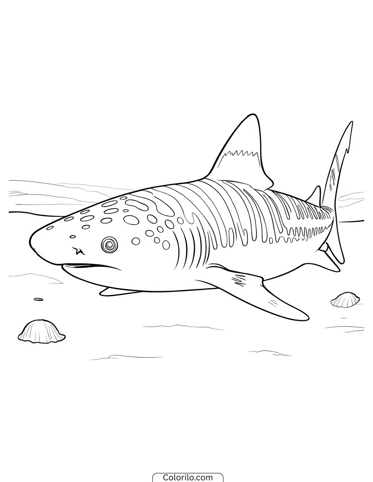 Shark swimming upward toward the surface coloring page
